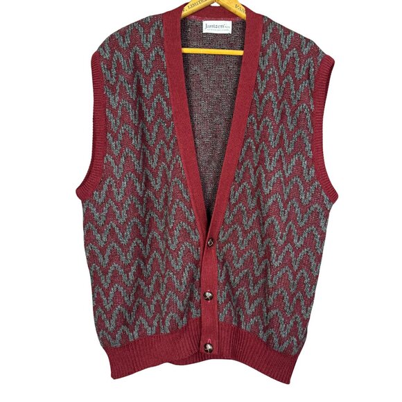 Vintage Jackets & Blazers - Vintage 90s Jantzen Knit Sweater Vest – Grandpa Style, Eclectic Pattern